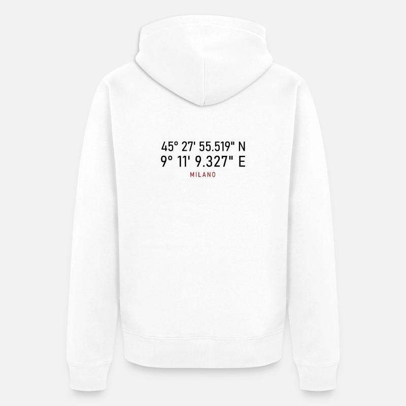 Coordonnées du lettrage rouge Milano - Veste à capuche bio Premium Unisexe - blanc