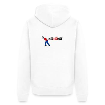 Un homme tire la bannière LOVE - Veste à capuche bio Premium Unisexe - blanc - Dos - Thijin (182cm)