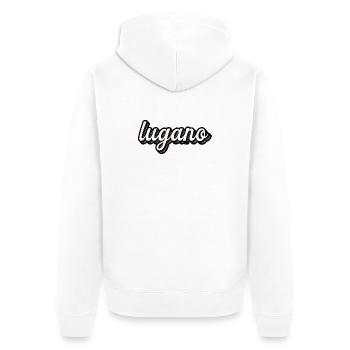 Lettrage néon de Lugano Ombres multiples - Veste à capuche bio Premium Unisexe - blanc - Dos - Thijin (182cm)