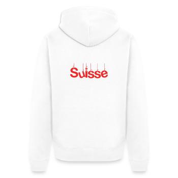 SCHWEIZ. LAND. GENF. SCHWEIZ. HUMOR. LAND - Unisex Premium Bio Zip Hoodie - Weiß - Hinten - Thijin (182cm)