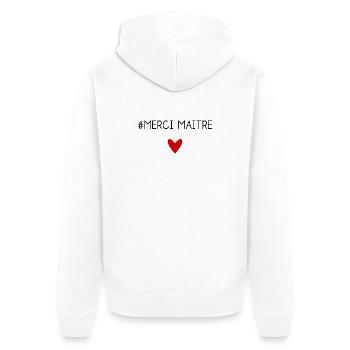 MEISTER. MEISTER. VIELEN DANK. DANKE, MEISTER. MEISTER - Unisex Premium Bio Zip Hoodie - Weiß - Hinten - Thijin (182cm)