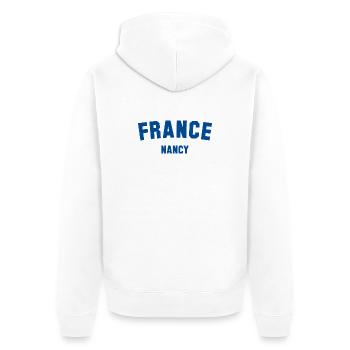 NANCY France - Unisex Premium Bio Zip Hoodie - Weiß - Hinten - Thijin (182cm)