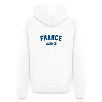 VALENCE France Frankreich - Unisex Premium Bio Zip Hoodie - Weiß - Hinten - Thijin (182cm)