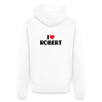 I love Robert Rotes Herz Liebe Fan Geschenk - Unisex Premium Bio Zip Hoodie - Weiß - Hinten - Thijin (182cm)