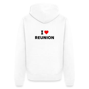 Ich liebe La Réunion - Unisex Premium Bio Zip Hoodie - Weiß - Hinten - Thijin (182cm)