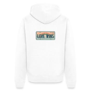 Retro License Plate – Love Wins Rainbow - Unisex Premium Organic Zip Hoodie - white - Back - Thijin (182cm)