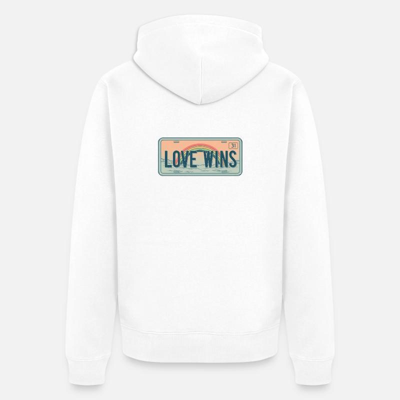 Plaque d’immatriculation rétro – Love Wins Rainbow - Veste à capuche bio Premium Unisexe - blanc