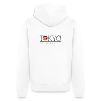 Tokio Neon Sonne Motiv - Unisex Premium Bio Zip Hoodie - Weiß - Hinten - Thijin (182cm)