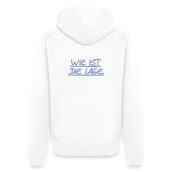 Wie ist die Lage? - Unisex Premium Bio Zip Hoodie - Weiß - Hinten - Thijin (182cm)