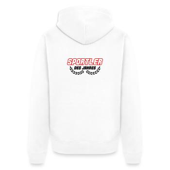 Lettrage sportif en contour rouge - Veste à capuche bio Premium Unisexe - blanc - Dos - Thijin (182cm)
