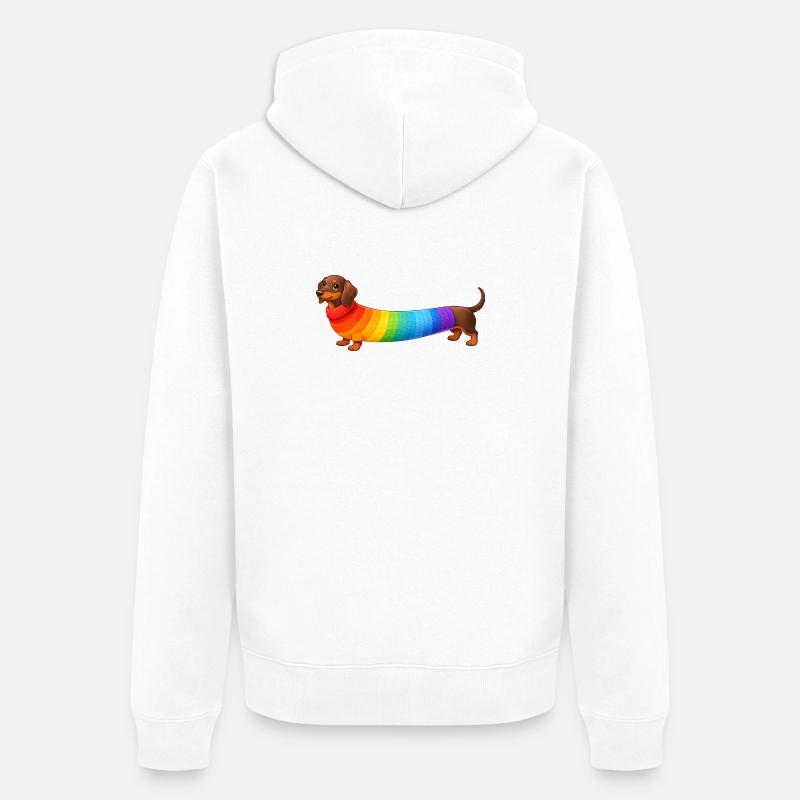 Dackel mit Regenbogen Pullover  - Unisex Premium Bio Zip Hoodie - Weiß