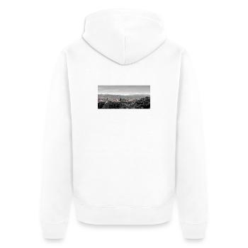 Panorama urbain avec montagnes - Veste à capuche bio Premium Unisexe - blanc - Dos - Thijin (182cm)