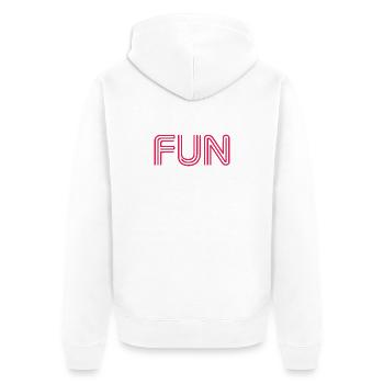 Fun Slogan - Spass - funny - Spaß - Unisex Premium Bio Zip Hoodie - Weiß - Hinten - Thijin (182cm)