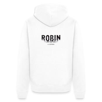 ROBIN A LEGEND verziert - Unisex Premium Bio Zip Hoodie - Weiß - Hinten - Thijin (182cm)