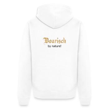 Boarisch by nature! Bayern - Unisex Premium Bio Zip Hoodie - Weiß - Hinten - Thijin (182cm)
