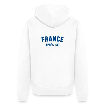 APRES SKI France - Unisex Premium Organic Zip Hoodie - white - Back - Thijin (182cm)