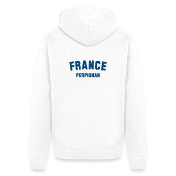 PERPIGNAN France Frankreich - Unisex Premium Bio Zip Hoodie - Weiß - Hinten - Thijin (182cm)