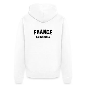 LA ROCHELLE France Frankreich - Unisex Premium Bio Zip Hoodie - Weiß - Hinten - Thijin (182cm)