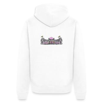 Der Bundestag in Berlin mit Regenbogenfahnen - Unisex Premium Bio Zip Hoodie - Weiß - Hinten - Thijin (182cm)