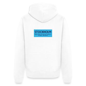 Stockholmer Brücken- und Inseldesign - Unisex Premium Bio Zip Hoodie - Weiß - Hinten - Thijin (182cm)
