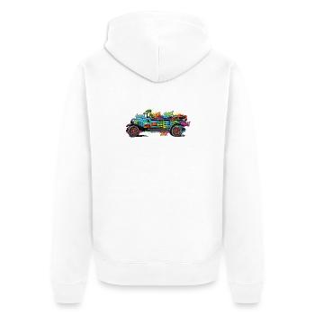 Buntes Comic Auto/ Oldtimer Vintage Druck - Unisex Premium Bio Zip Hoodie - Weiß - Hinten - Thijin (182cm)