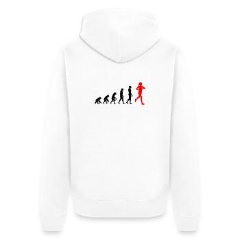 EVOLUTION RUNNERIN POWER! JOGGERIN LÄUFERIN FIT - Unisex Premium Bio Zip Hoodie - Weiß - Hinten - Thijin (182cm)