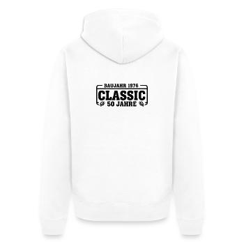 Baujahr 1976 Classic – 50 Jahre Geburtstag - Unisex Premium Bio Zip Hoodie - Weiß - Hinten - Thijin (182cm)