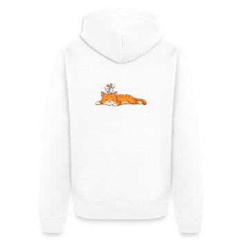 Sleeping cat with cheerful mouse - Unisex Premium Organic Zip Hoodie - white - Back - Thijin (182cm)
