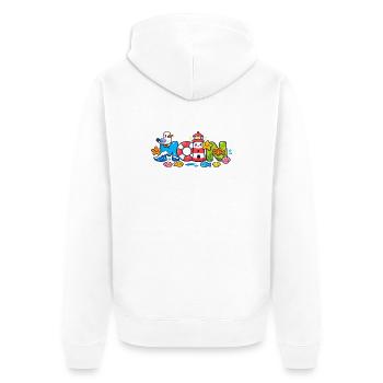 MOIN Möwe Leuchtturm Maritim Bunt - Unisex Premium Bio Zip Hoodie - Weiß - Hinten - Thijin (182cm)