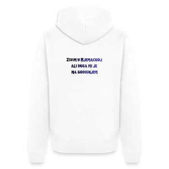 Kraftvoller Blau-Typo Spruch - Unisex Premium Bio Zip Hoodie - Weiß - Hinten - Thijin (182cm)