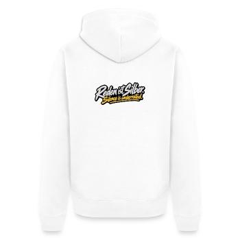 Reden ist Silber – Silence is underrated - Unisex Premium Bio Zip Hoodie - Weiß - Hinten - Thijin (182cm)