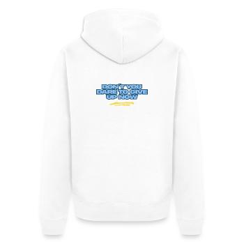 Gib niemals auf – blauer typografischer Text - Unisex Premium Bio Zip Hoodie - Weiß - Hinten - Thijin (182cm)