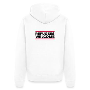 politik refugees welcome - Unisex Premium Bio Zip Hoodie - Weiß - Hinten - Thijin (182cm)