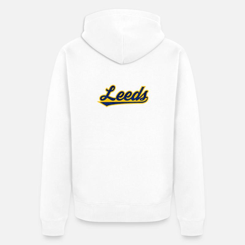 Leeds Script Logo Blau Gelb - Unisex Premium Bio Zip Hoodie - Weiß