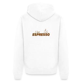 I LOVE ESPRESSO - Unisex Premium Bio Zip Hoodie - Weiß - Hinten - Thijin (182cm)