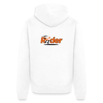 Fahrersilhouette auf Orange - Unisex Premium Bio Zip Hoodie - Weiß - Hinten - Thijin (182cm)