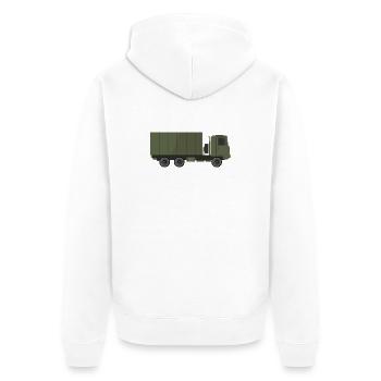 Militär-LKW - Unisex Premium Bio Zip Hoodie - Weiß - Hinten - Thijin (182cm)