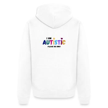 I am autistic - be kind - Unisex Premium Bio Zip Hoodie - Weiß - Hinten - Thijin (182cm)