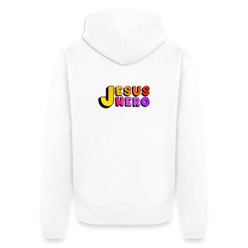 Jesus Hero - Unisex Premium Organic Zip Hoodie - white - Back - Thijin (182cm)