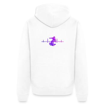 Kurz und klar Snowboard - Unisex Premium Bio Zip Hoodie - Weiß - Hinten - Thijin (182cm)