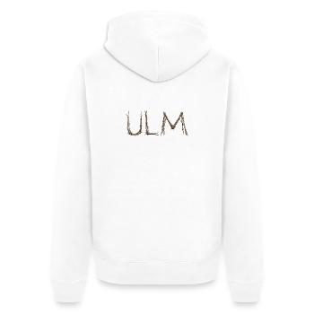 ULM Schriftzug mit Zweigen vom Spatz gelegt - Unisex Premium Bio Zip Hoodie - Weiß - Hinten - Thijin (182cm)