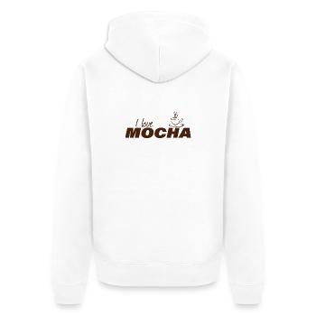 I LOVE MOCHA - Unisex Premium Bio Zip Hoodie - Weiß - Hinten - Thijin (182cm)