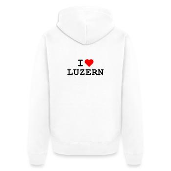 Ich liebe Luzern - I love Luzern - Unisex Premium Bio Zip Hoodie - Weiß - Hinten - Thijin (182cm)