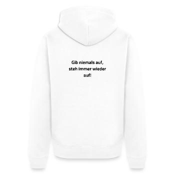 Motivation: Gib niemals auf! (Stay Strong) - Unisex Premium Bio Zip Hoodie - Weiß - Hinten - Thijin (182cm)
