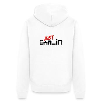 JUST BERLIN, CAPITAL STATEMENT, DIT IS BERLIN - Unisex Premium Organic Zip Hoodie - white - Back - Thijin (182cm)