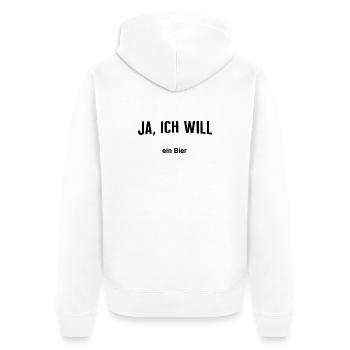 Ja, ich will - Ein Bier - Unisex Premium Bio Zip Hoodie - Weiß - Hinten - Thijin (182cm)