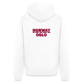 Norvège Oslo Typographie rétro - Veste à capuche bio Premium Unisexe - blanc - Dos - Thijin (182cm)
