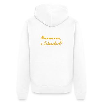 Mmmmm, a Schmarker! - Unisex Premium Bio Zip Hoodie - Weiß - Hinten - Thijin (182cm)