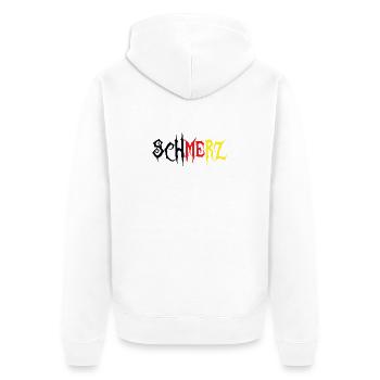 Schmerz – Grunge Schriftzug Schwarz Rot Gold - Unisex Premium Bio Zip Hoodie - Weiß - Hinten - Thijin (182cm)