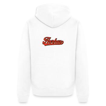 Aarhus Retro Lettering – Denmark Style - Unisex Premium Organic Zip Hoodie - white - Back - Thijin (182cm)